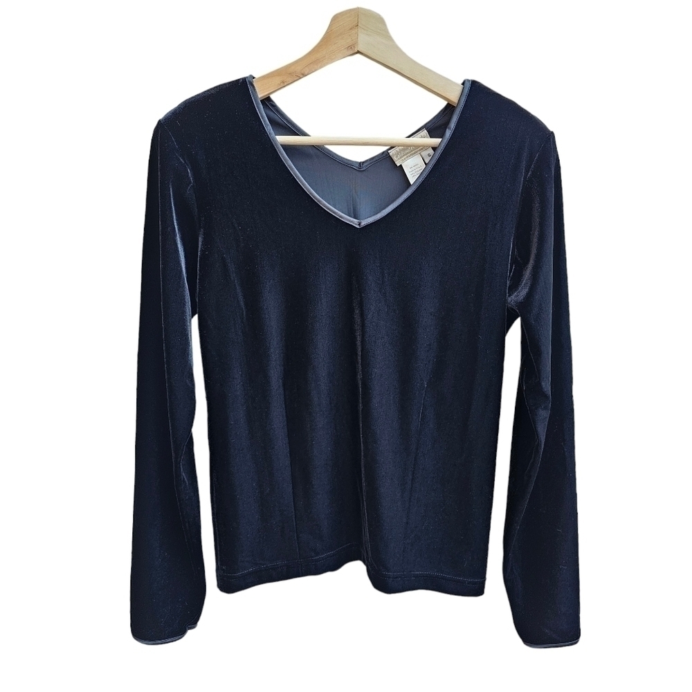 Coldwater Creek Vintage Velvet Long-sleeve V-neck Top, Shoulder Pads, Size Small